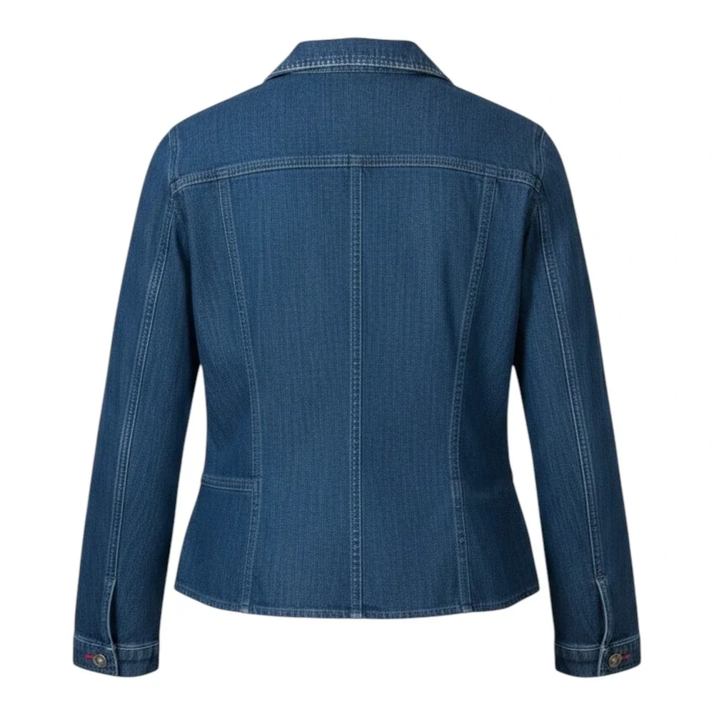Christopher & Banks Womens‎ Medium Wash Denim Trucker Jacket Red Stitch Size L